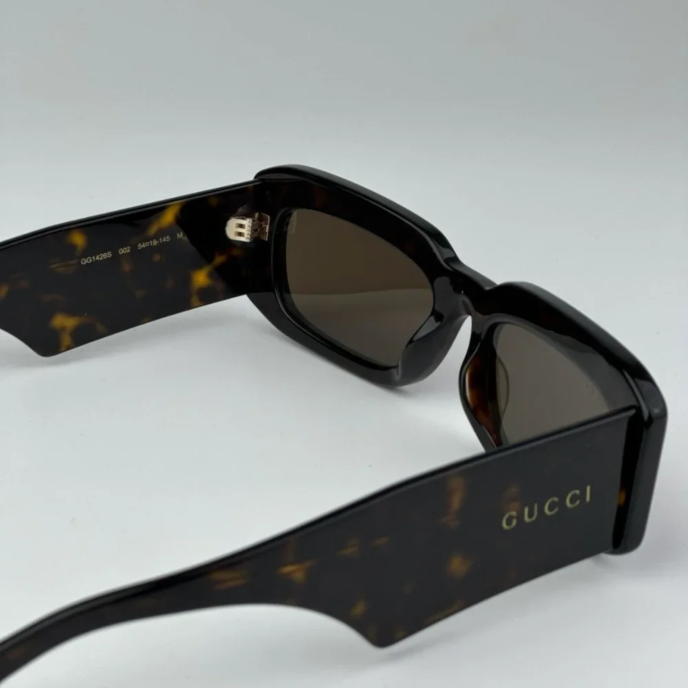 Gucci GG1426S 002 BRAND NEW Sunglasses Dark Havana Brown Unisex Rectangle